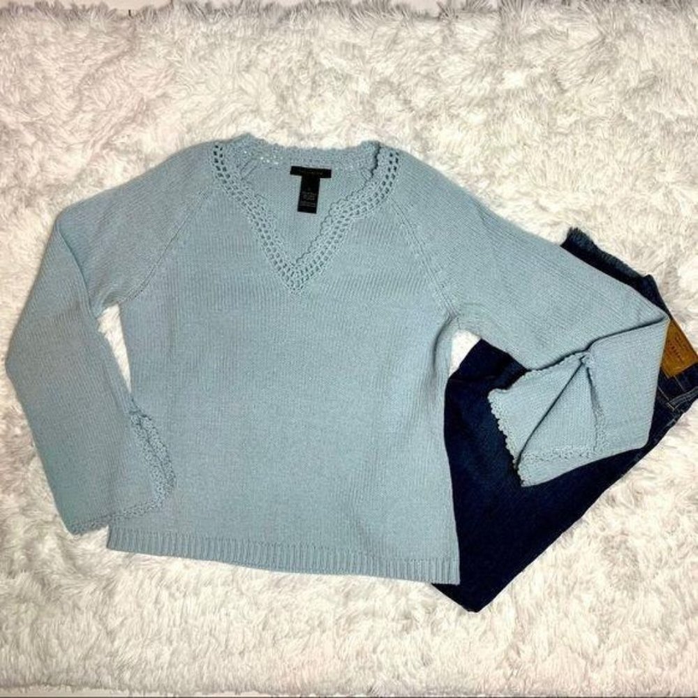 Limited Sweater Slit Sleeves Crochet V Neck Sz Lg